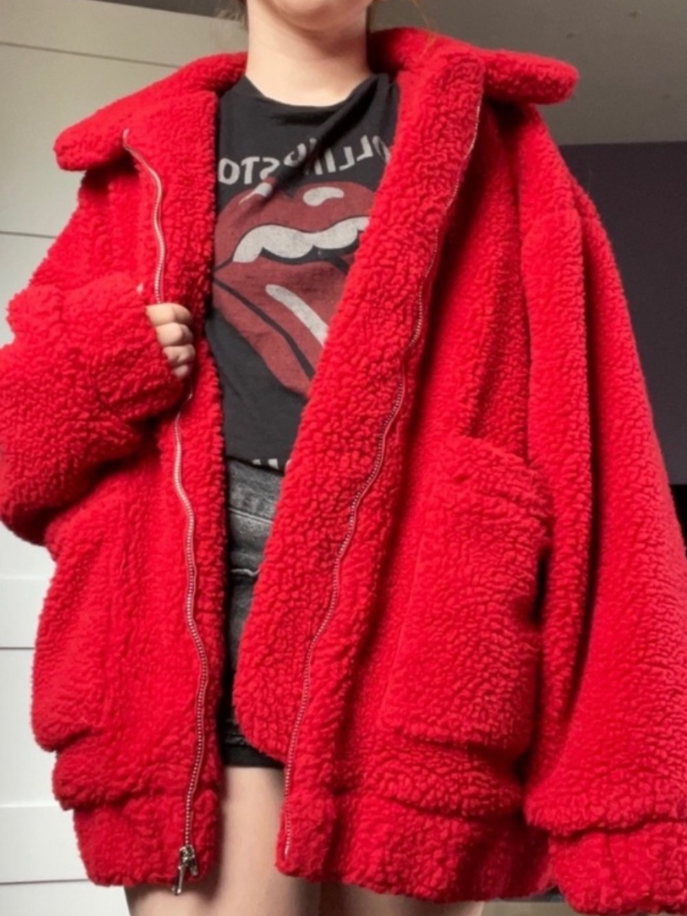 IAMGIA RED TEDDY COAT SZ S Plush Cozy Fall